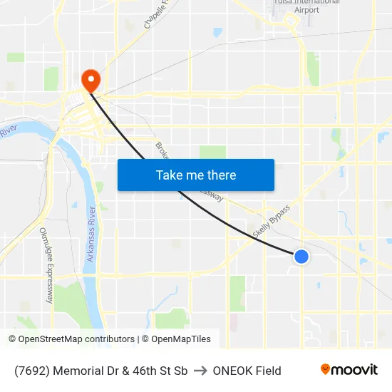 (7692) Memorial Dr & 46th St Sb to ONEOK Field map
