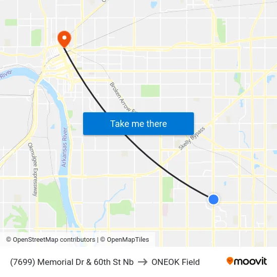 (7699) Memorial Dr & 60th St Nb to ONEOK Field map