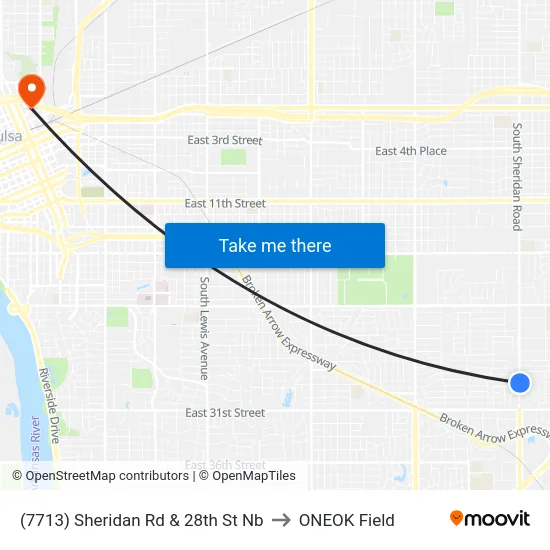 (7713) Sheridan Rd & 28th St Nb to ONEOK Field map