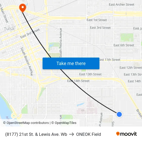 (8177) 21st St. & Lewis Ave. Wb to ONEOK Field map