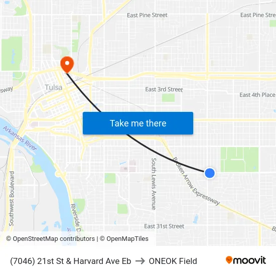 (7046) 21st St & Harvard Ave Eb to ONEOK Field map