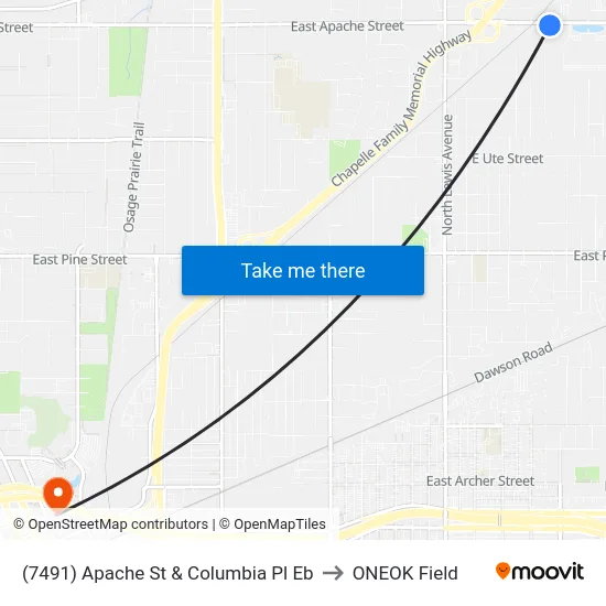 (7491) Apache St & Columbia Pl Eb to ONEOK Field map