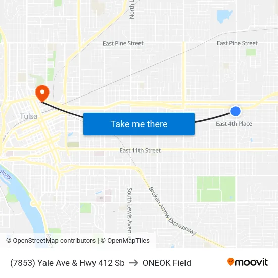 (7853) Yale Ave & Hwy 412 Sb to ONEOK Field map