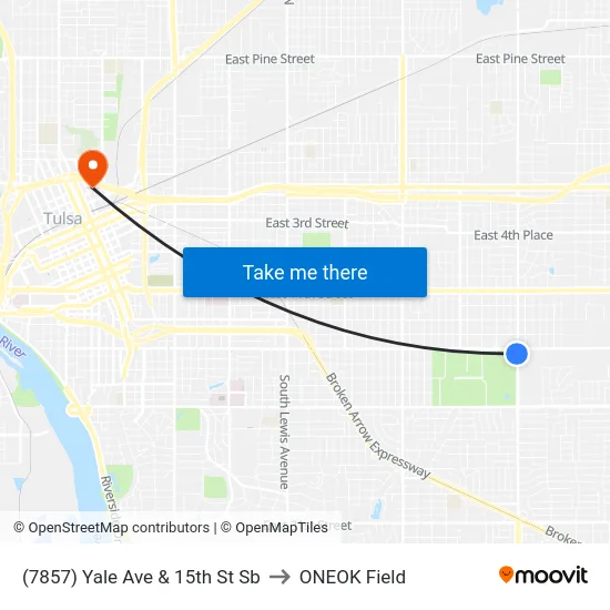 (7857) Yale Ave & 15th St Sb to ONEOK Field map