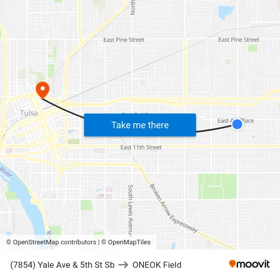 (7854) Yale Ave & 5th St Sb to ONEOK Field map