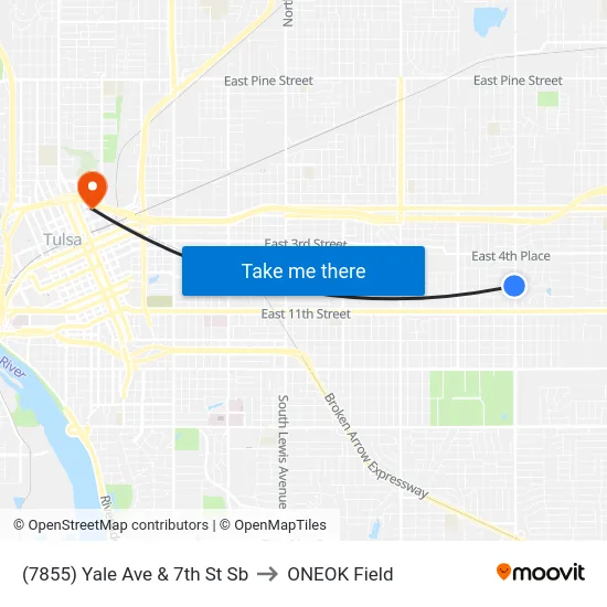 (7855) Yale Ave & 7th St Sb to ONEOK Field map