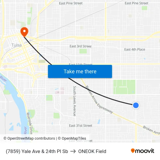 (7859) Yale Ave & 24th Pl Sb to ONEOK Field map