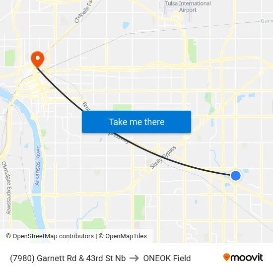 (7980) Garnett Rd & 43rd St Nb to ONEOK Field map