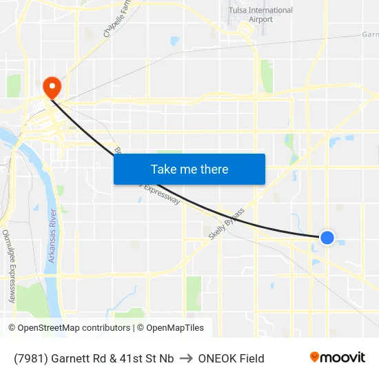 (7981) Garnett Rd & 41st St Nb to ONEOK Field map