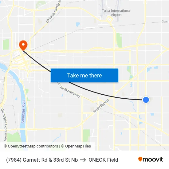 (7984) Garnett Rd & 33rd St Nb to ONEOK Field map