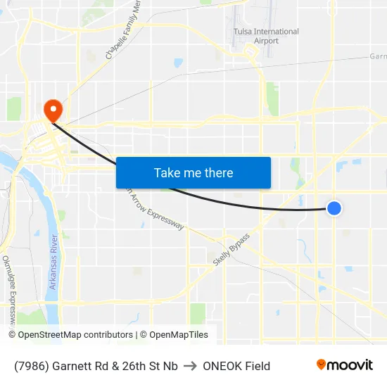 (7986) Garnett Rd & 26th St Nb to ONEOK Field map