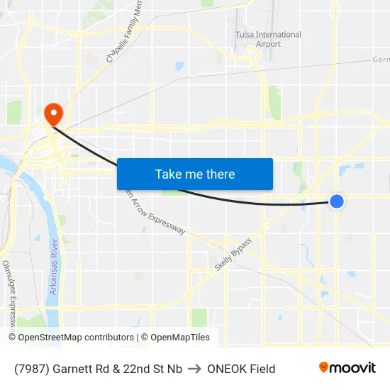 (7987) Garnett Rd & 22nd St Nb to ONEOK Field map