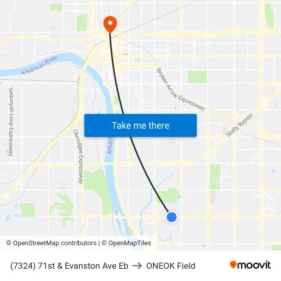 (7324) 71st & Evanston Ave Eb to ONEOK Field map