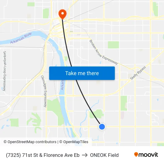 (7325) 71st St & Florence Ave Eb to ONEOK Field map