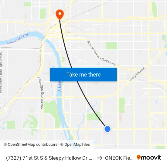 (7327) 71st St S & Sleepy Hallow Dr Eb to ONEOK Field map