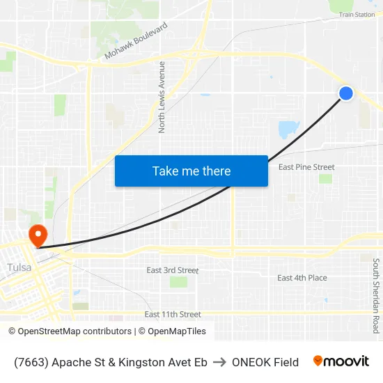 (7663) Apache St & Kingston Avet Eb to ONEOK Field map