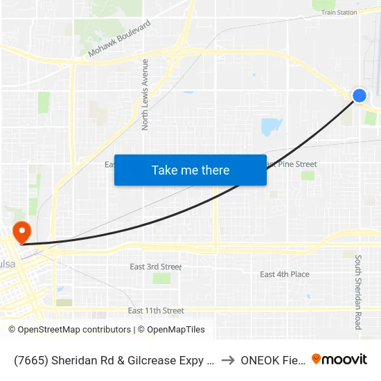 (7665) Sheridan Rd & Gilcrease Expy Sb to ONEOK Field map