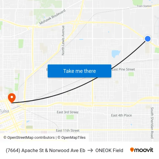 (7664) Apache St & Norwood Ave Eb to ONEOK Field map