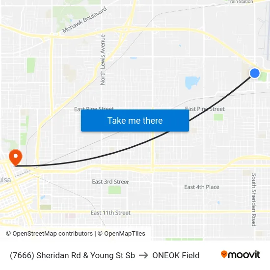 (7666) Sheridan Rd & Young St Sb to ONEOK Field map