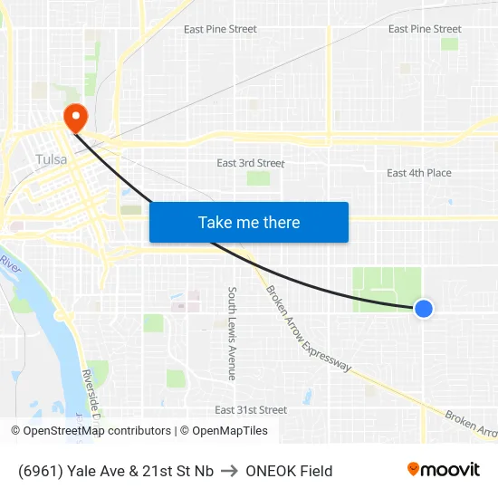 (6961) Yale Ave & 21st St Nb to ONEOK Field map