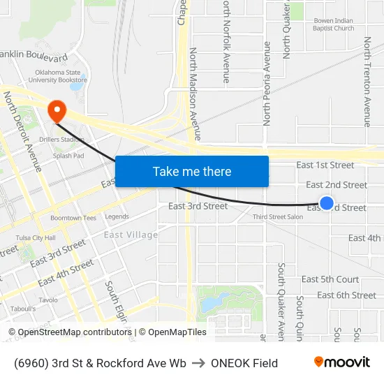 (6960) 3rd St & Rockford Ave Wb to ONEOK Field map