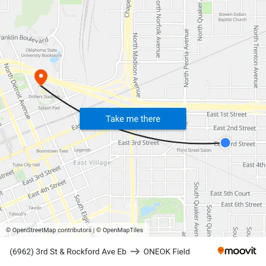 (6962) 3rd St & Rockford Ave Eb to ONEOK Field map