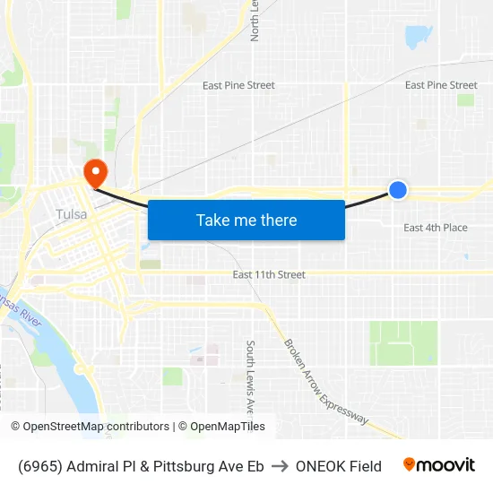 (6965) Admiral Pl & Pittsburg Ave Eb to ONEOK Field map