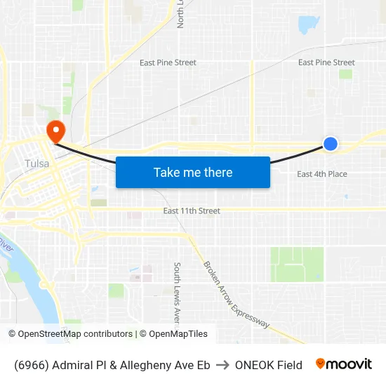 (6966) Admiral Pl & Allegheny Ave Eb to ONEOK Field map