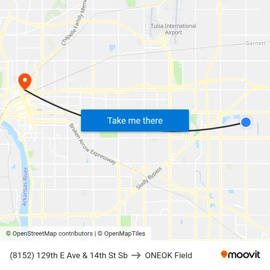 (8152) 129th E Ave & 14th St Sb to ONEOK Field map