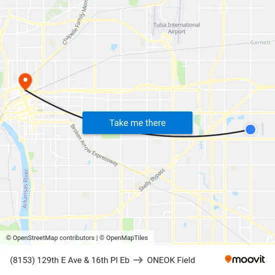 (8153) 129th E Ave & 16th Pl Eb to ONEOK Field map