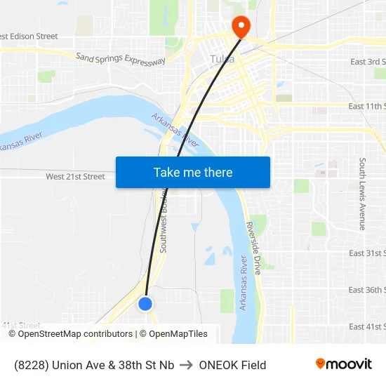 (8228) Union Ave & 38th St Nb to ONEOK Field map