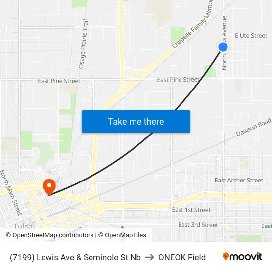(7199) Lewis Ave & Seminole St Nb to ONEOK Field map