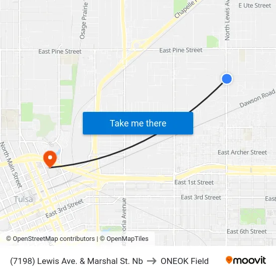 (7198) Lewis Ave. & Marshal St. Nb to ONEOK Field map