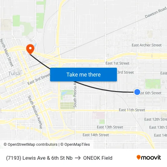 (7193) Lewis Ave & 6th St Nb to ONEOK Field map
