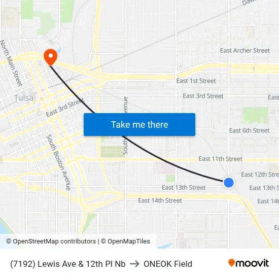 (7192) Lewis Ave & 12th Pl Nb to ONEOK Field map