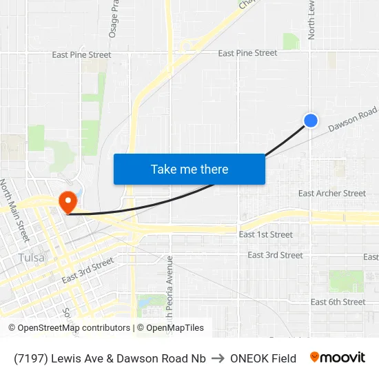 (7197) Lewis Ave & Dawson Road Nb to ONEOK Field map