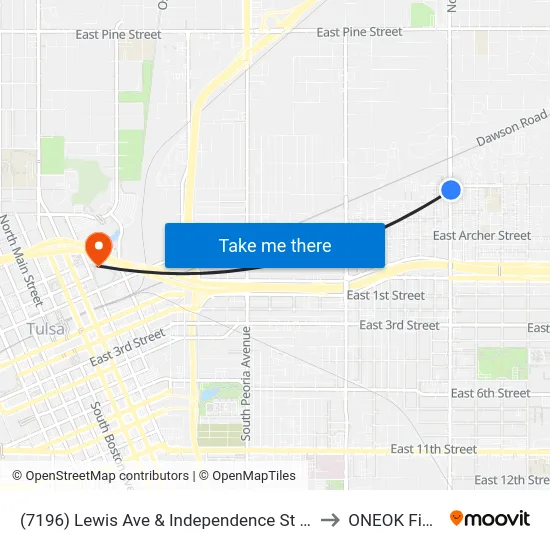 (7196) Lewis Ave & Independence St Nb to ONEOK Field map