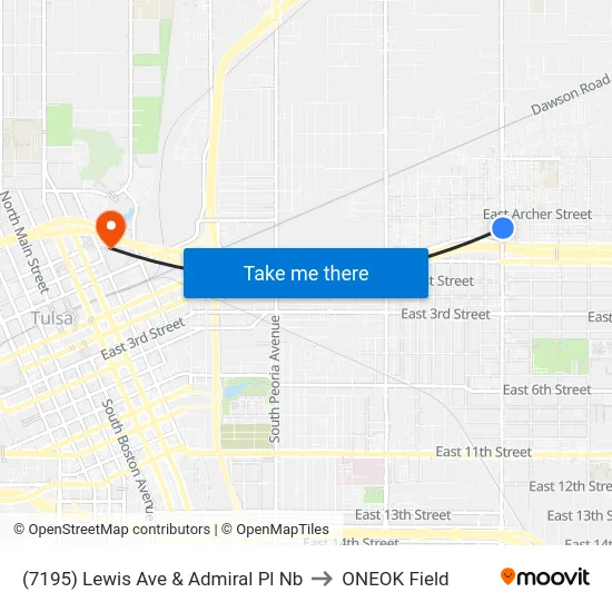 (7195) Lewis Ave & Admiral Pl Nb to ONEOK Field map