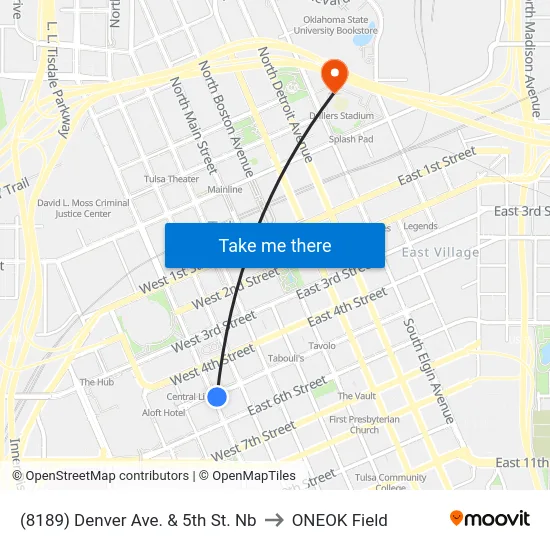 (8189) Denver Ave. & 5th St. Nb to ONEOK Field map