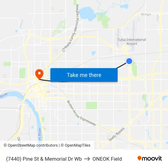 (7440) Pine St & Memorial Dr Wb to ONEOK Field map