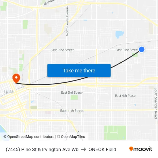 (7445) Pine St & Irvington Ave Wb to ONEOK Field map