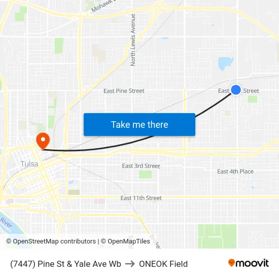 (7447) Pine St & Yale Ave Wb to ONEOK Field map