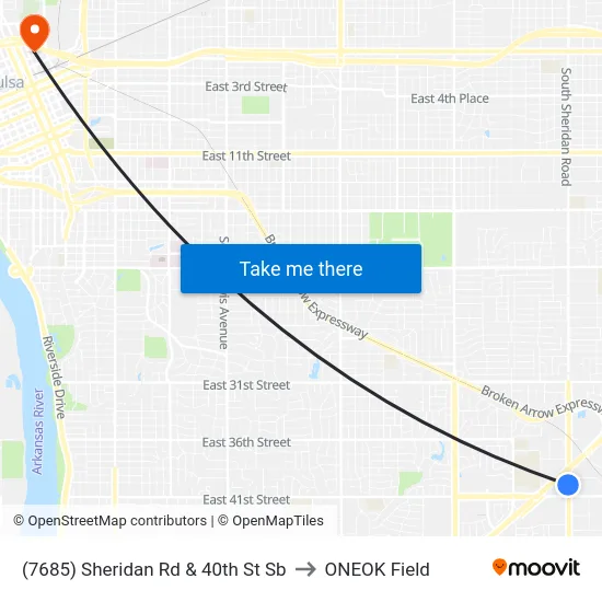 (7685) Sheridan Rd & 40th St Sb to ONEOK Field map