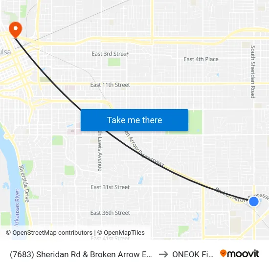 (7683) Sheridan Rd & Broken Arrow Expwy to ONEOK Field map