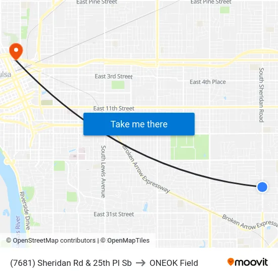 (7681) Sheridan Rd & 25th Pl Sb to ONEOK Field map