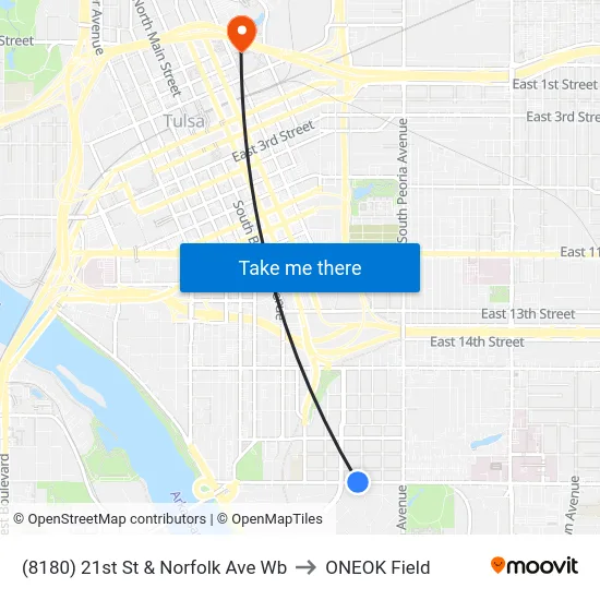 (8180) 21st St & Norfolk Ave Wb to ONEOK Field map