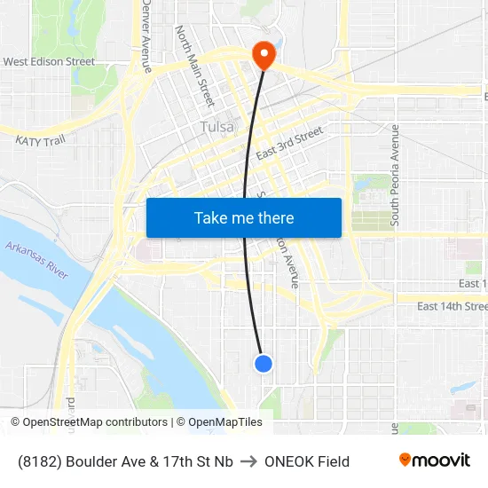 (8182) Boulder Ave & 17th St Nb to ONEOK Field map