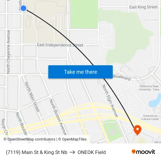 (7119) Main St &  King St Nb to ONEOK Field map
