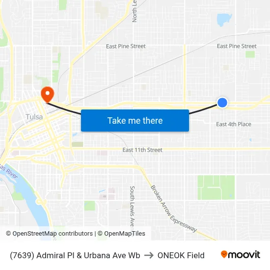 (7639) Admiral Pl & Urbana Ave Wb to ONEOK Field map