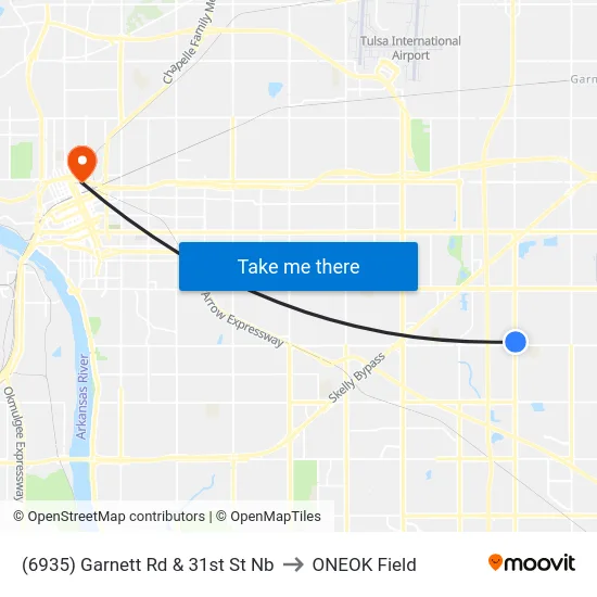 (6935) Garnett Rd & 31st St Nb to ONEOK Field map